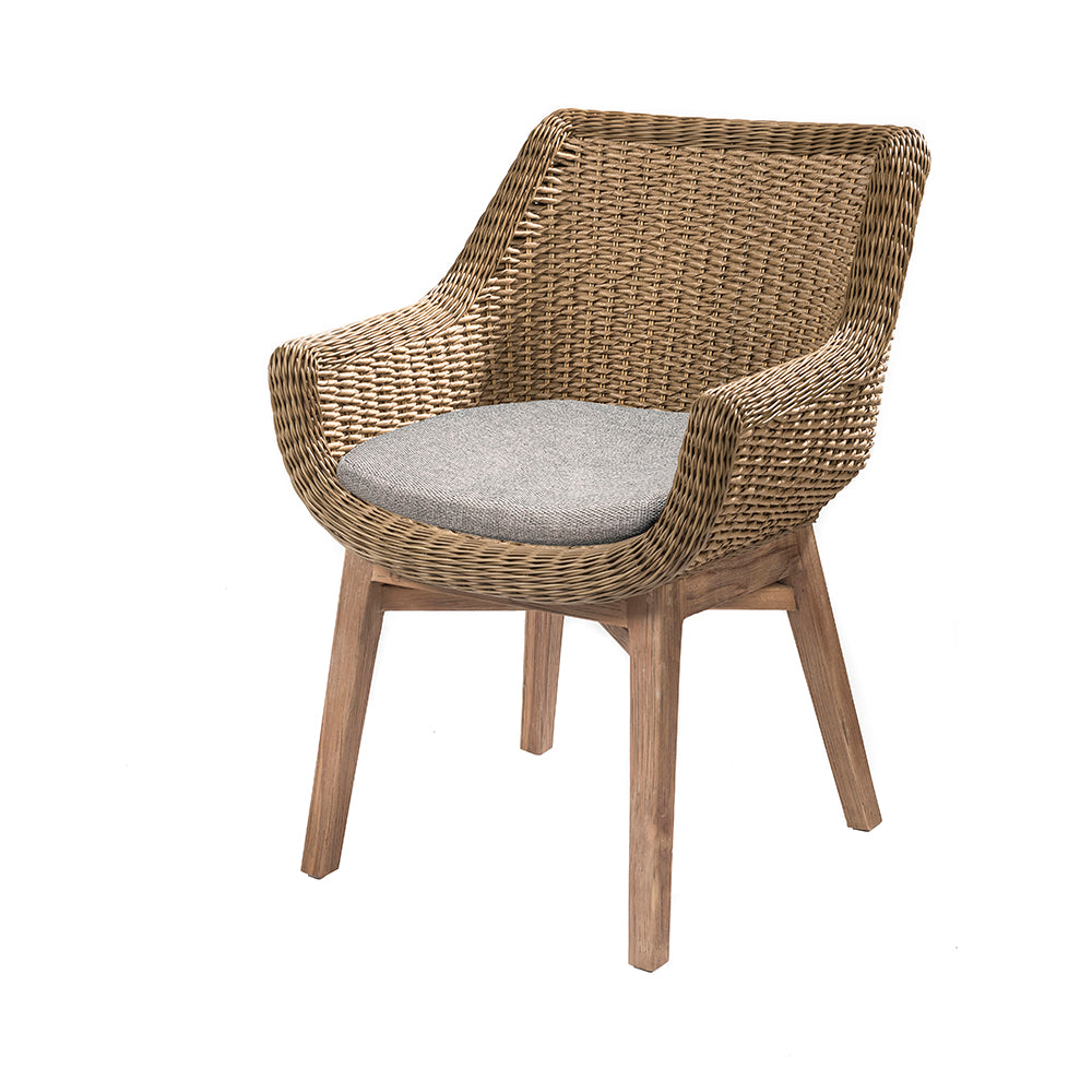 Armchair Jacky Srimit Grey von Gommaire – Rattanstuhl mit Teakholzgestell