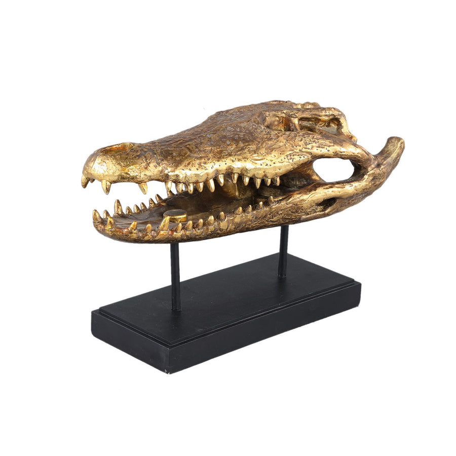 Statue Krokodil Schädelkopf Calita Gold