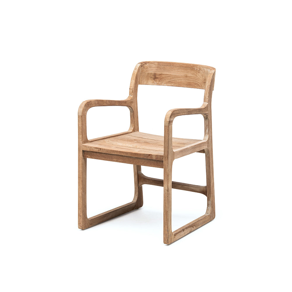 Armlehnenstuhl Sally Teak aus massivem Teakholz Natural Grey im skandinavischen Stil | ohne Polster