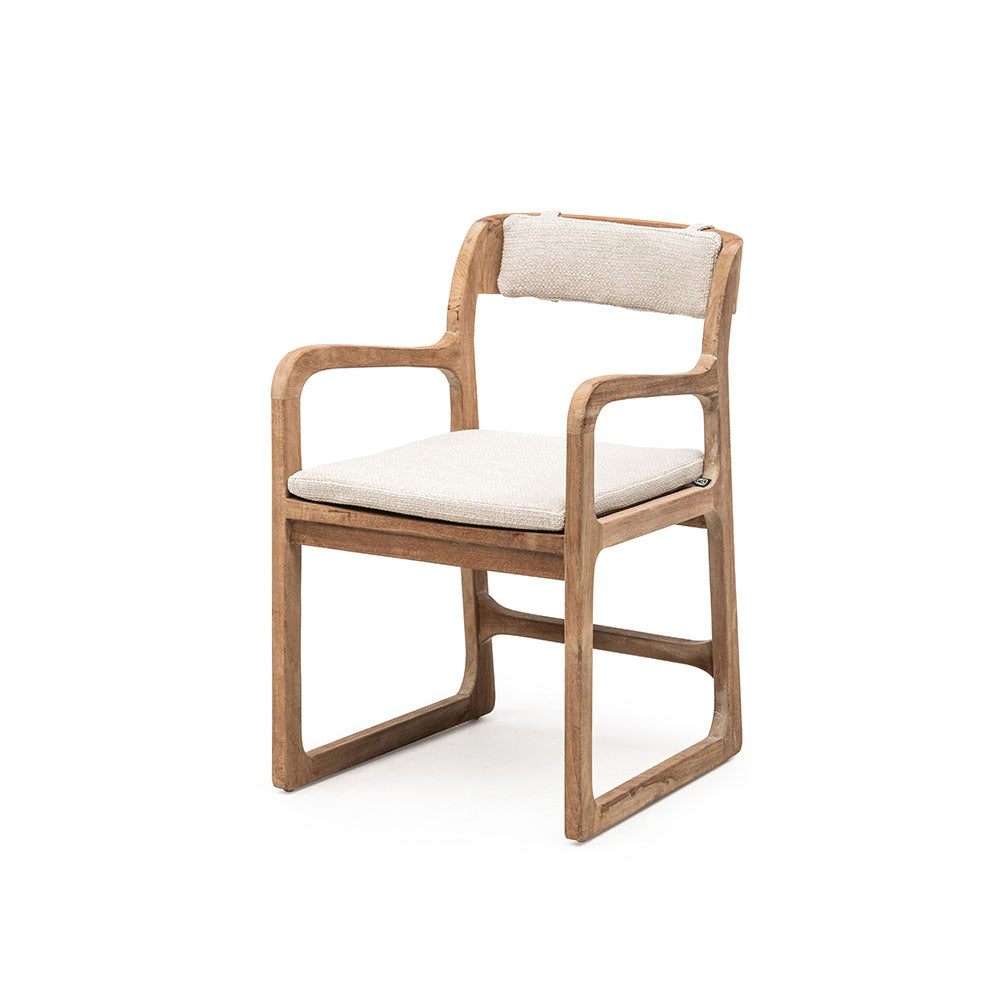 Armlehnenstuhl Sally Teak aus massivem Teakholz Natural Grey im skandinavischen Stil | optional mit Sitzpolster oder Sitzpolster und Rückenpolster