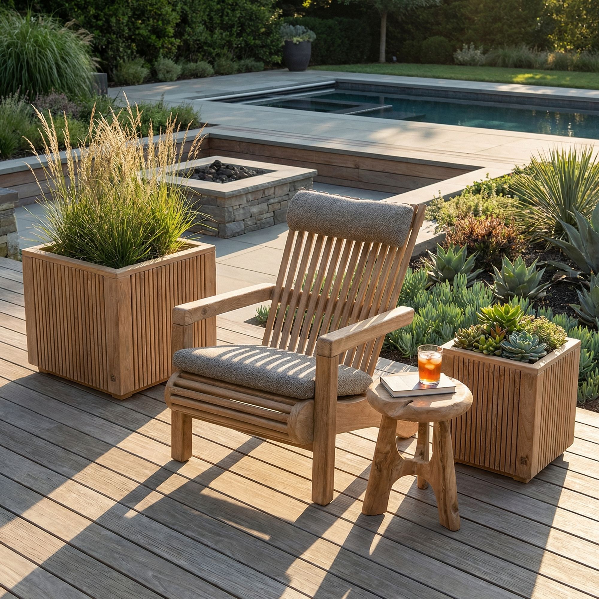 Loungesessel Orso aus Teakholz Natural Grey mit optionalen Outdoor-Polstern in Knelout, Knelout Deluxe, Ktextout oder Ktextout Deluxe | Gommaire bei STUFF Shop kaufen