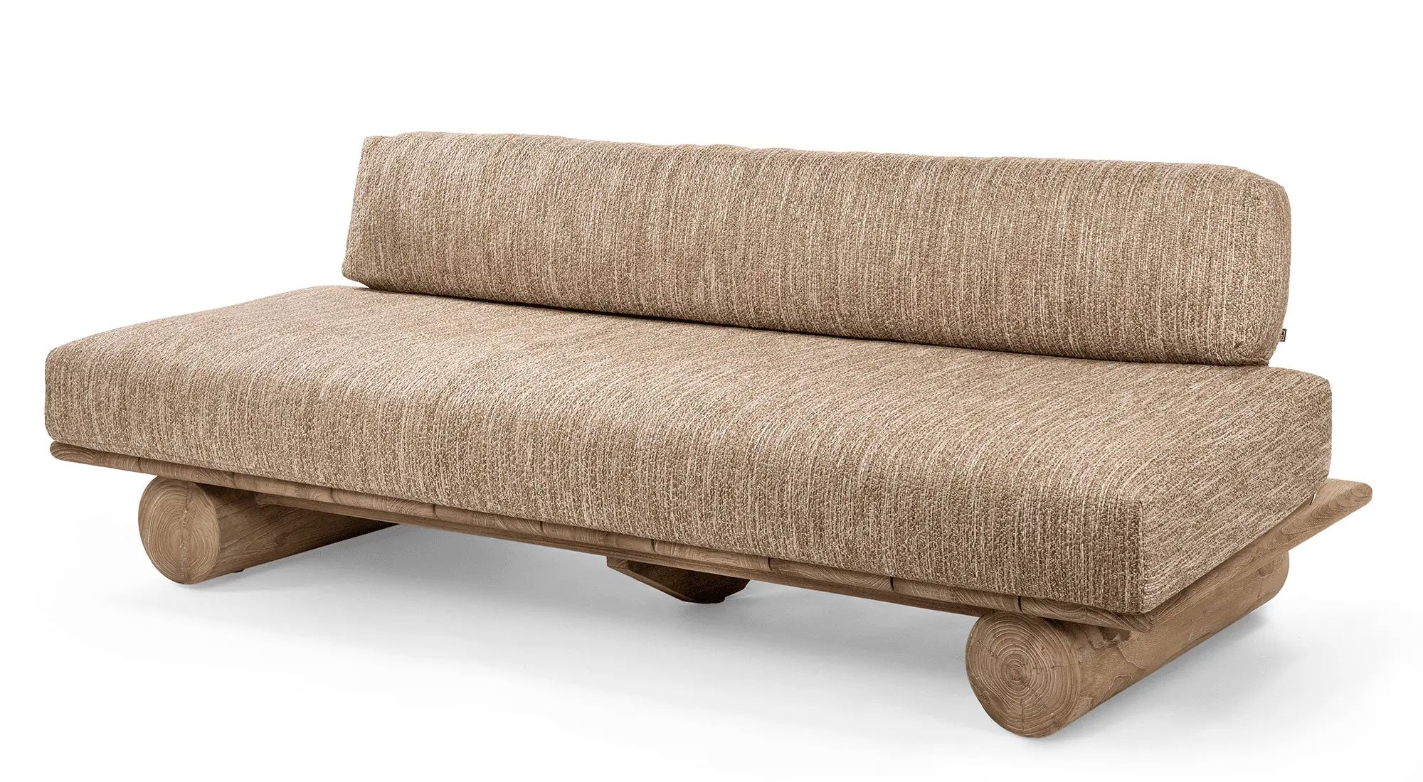 Outdoor-Sofa Edge aus Teakholz Natural Grey mit handgeflochtenem PE Wicker Antique Weed und Polstern in Knelout, Knelout Deluxe, Ktextout oder Ktextout Deluxe | Gommaire Kollektion bei STUFF Shop
