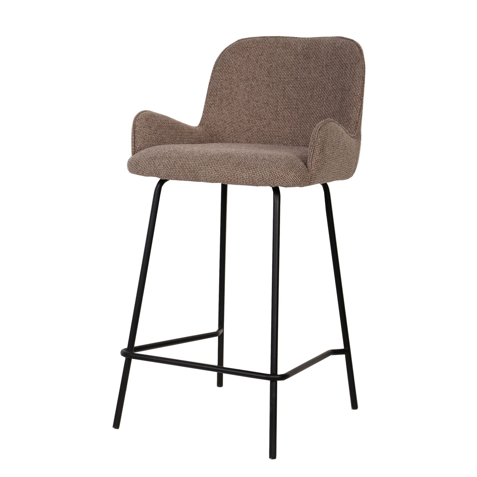 Moderner Barhocker Leander in Beige mit gepolsterter Sitzfläche und stabilen schwarzen Metallbeinen.