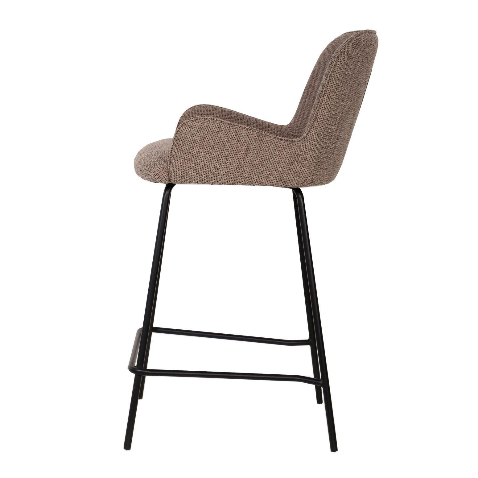 Moderner Barhocker Leander in Beige mit gepolsterter Sitzfläche und stabilen schwarzen Metallbeinen.