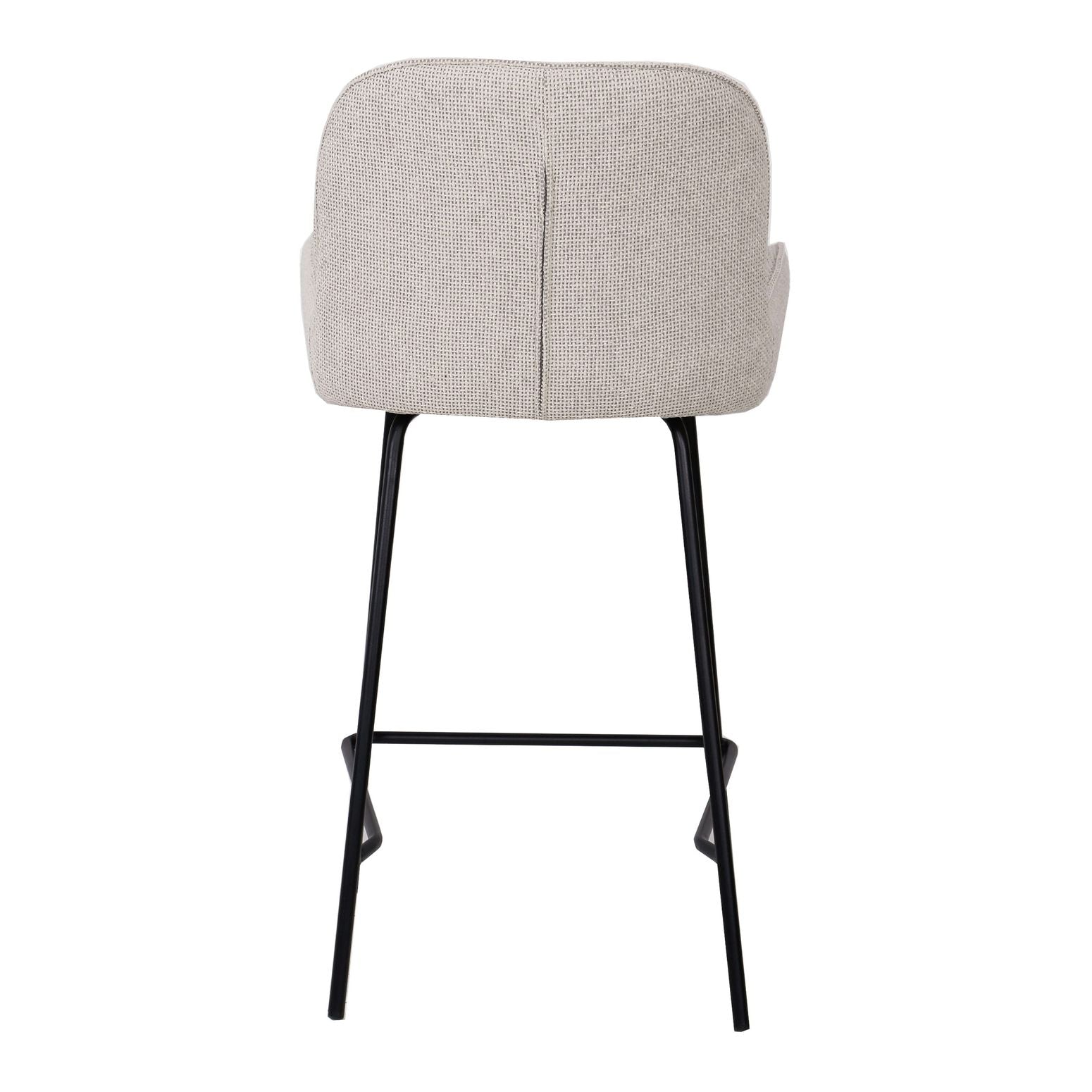 Moderner Barhocker Leander in Creme mit gepolsterter Sitzfläche und stabilen schwarzen Metallbeinen.