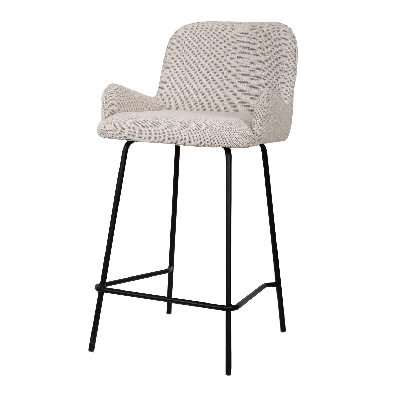 Moderner Barhocker Leander in Creme mit gepolsterter Sitzfläche und stabilen schwarzen Metallbeinen.