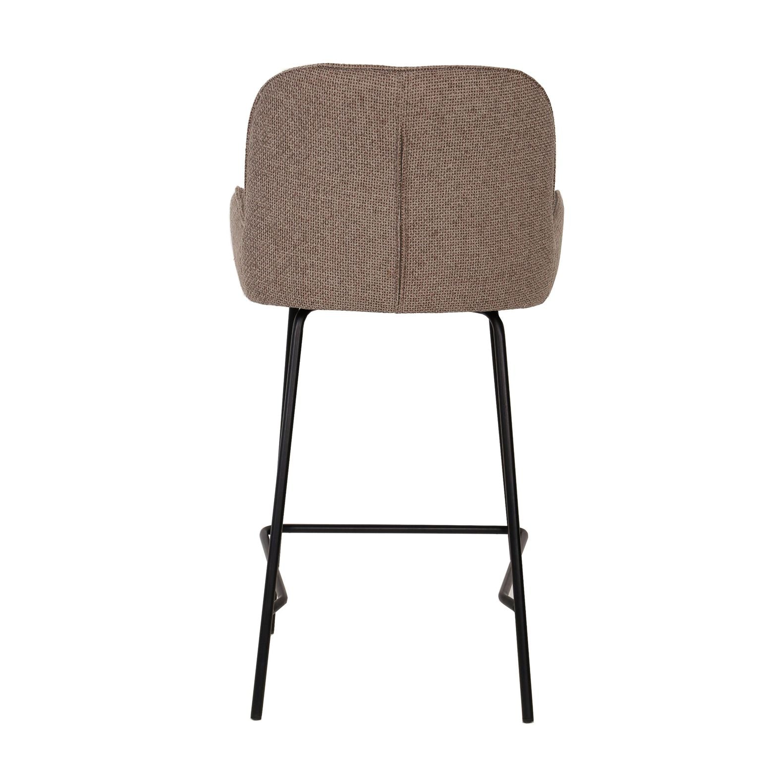 Moderner Barhocker Leander in Beige mit gepolsterter Sitzfläche und stabilen schwarzen Metallbeinen.