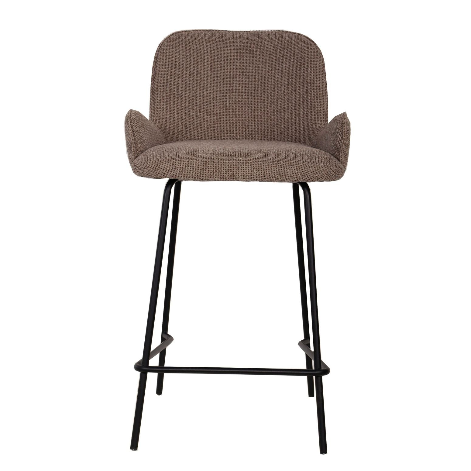 Moderner Barhocker Leander in Beige mit gepolsterter Sitzfläche und stabilen schwarzen Metallbeinen.