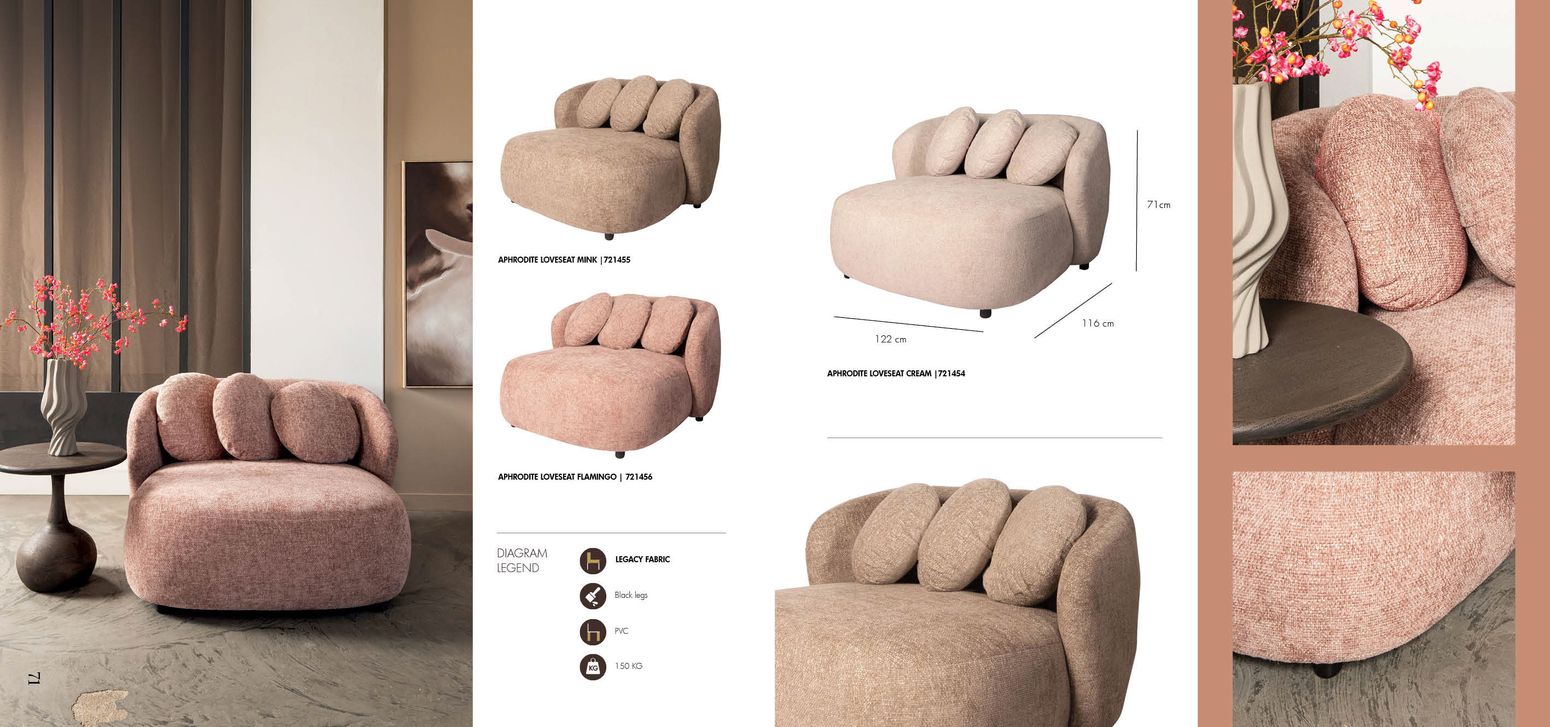 Aphrodite Loveseat von PTMD Maße mit Kissen
