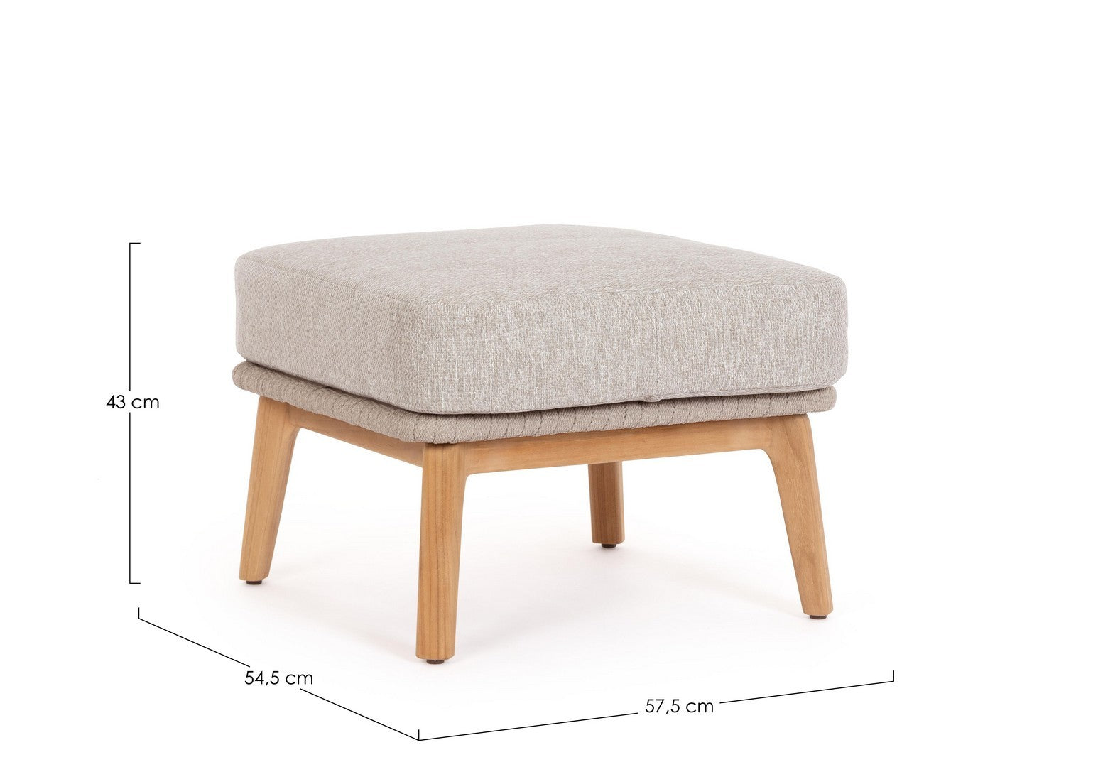 Ottoman Tamires in Beige, Ansicht mit Bemaßung.