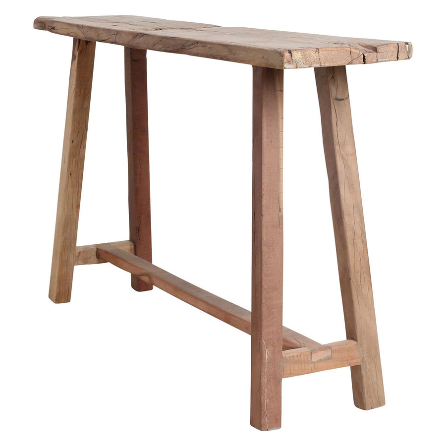 Große rustikale Konsole 'Eleganza' aus recyceltem Altholz, mit natürlichen Gebrauchsspuren und Maserungen, Maße 140x80x30 cm.