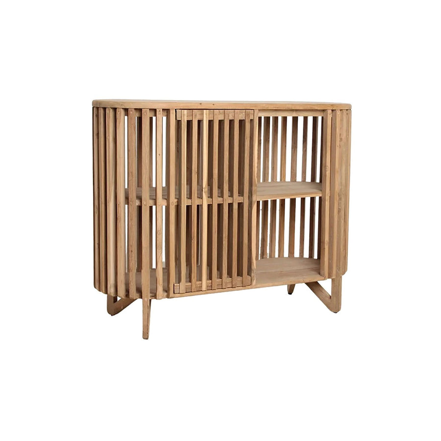 Loovre kleines Sideboard aus FSC-zertifiziertem recyceltem Teakholz mit Lattenkonstruktion, bietet stilvolle Aufbewahrung, Maße 116x45x90 cm.