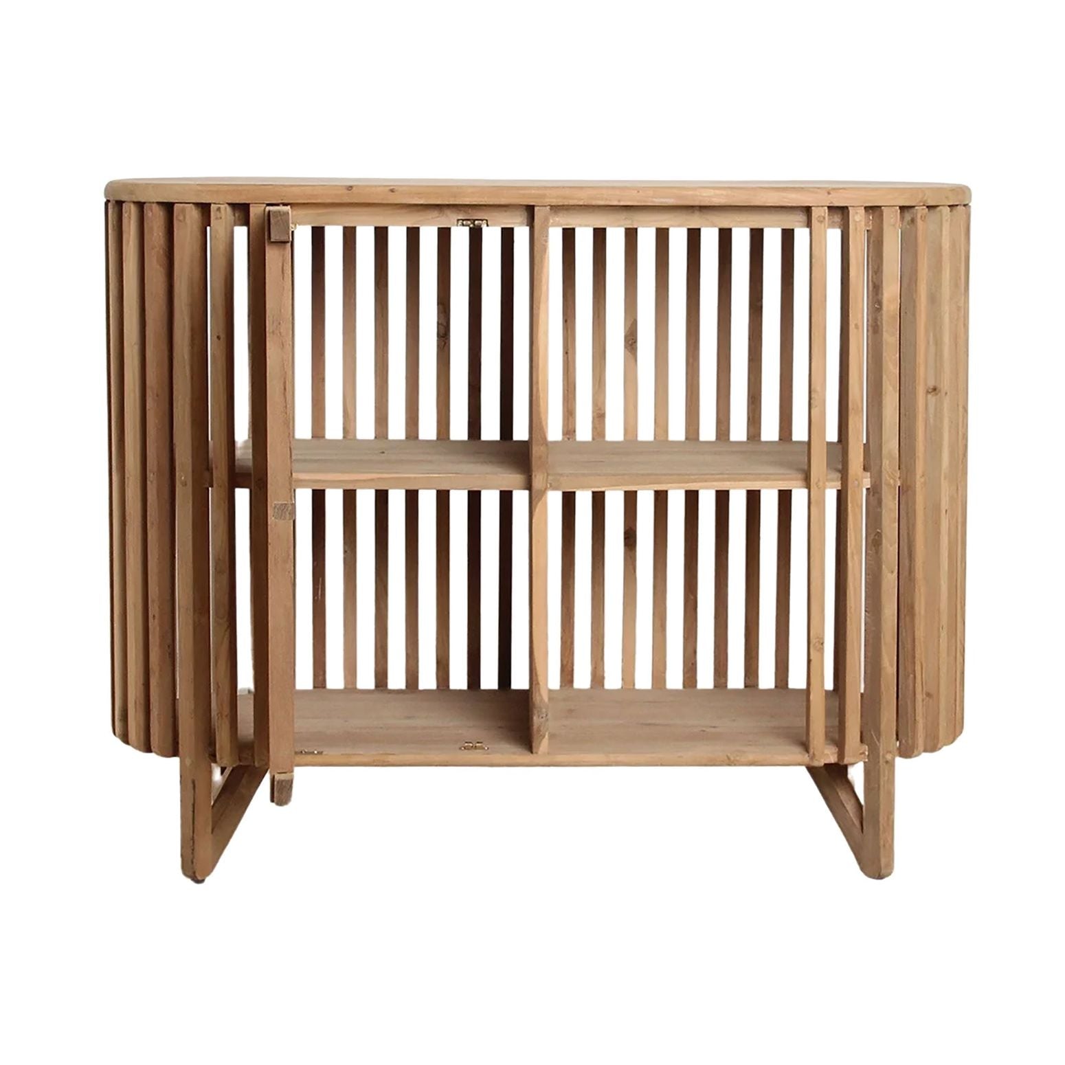 Loovre kleines Sideboard aus FSC-zertifiziertem recyceltem Teakholz mit Lattenkonstruktion, bietet stilvolle Aufbewahrung, Maße 116x45x90 cm.