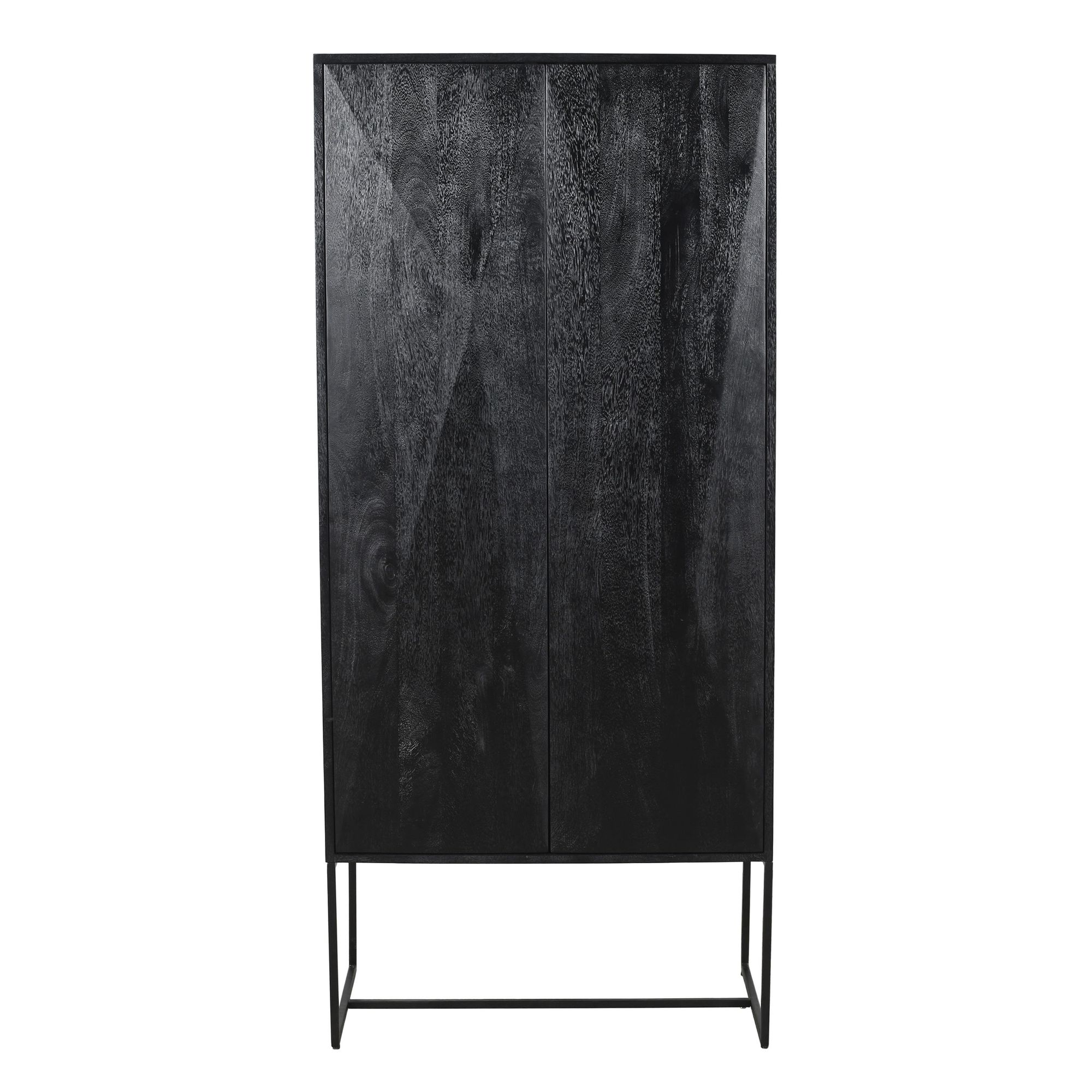 Frontansicht des PTMD Onyx 2-Türigen Schranks in Schwarz, mit minimalistischem Design
