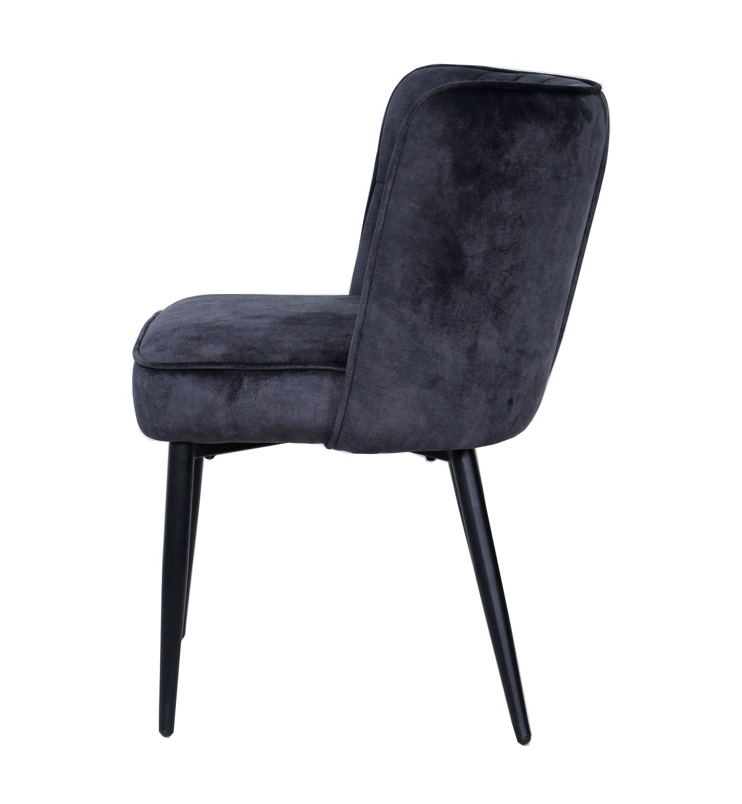 PTMD Marth Stuhl in Grau mit einer Seitenaufnahme, die den weichen Samt und das schlichte Design hervorhebt.
