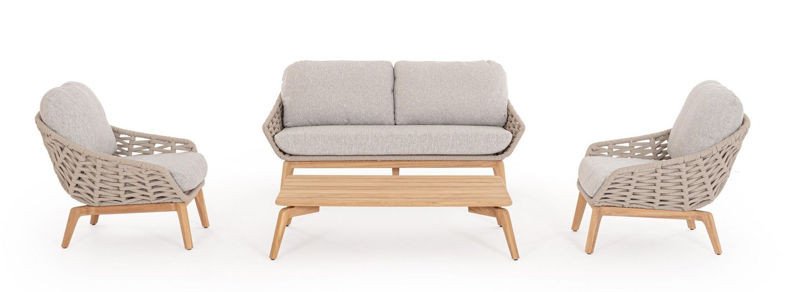 Komplettansicht der Serie Tamires mit Sofa, Sesseln und Tisch in harmonischem Design | Bizzotto bei STUFF Shop kaufen