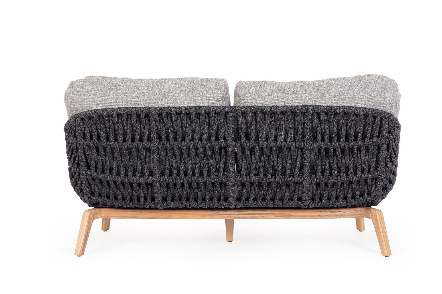 Rückansicht des Outdoor-Sofa Tamires mit detailreichem Seilgeflecht in Anthrazit.