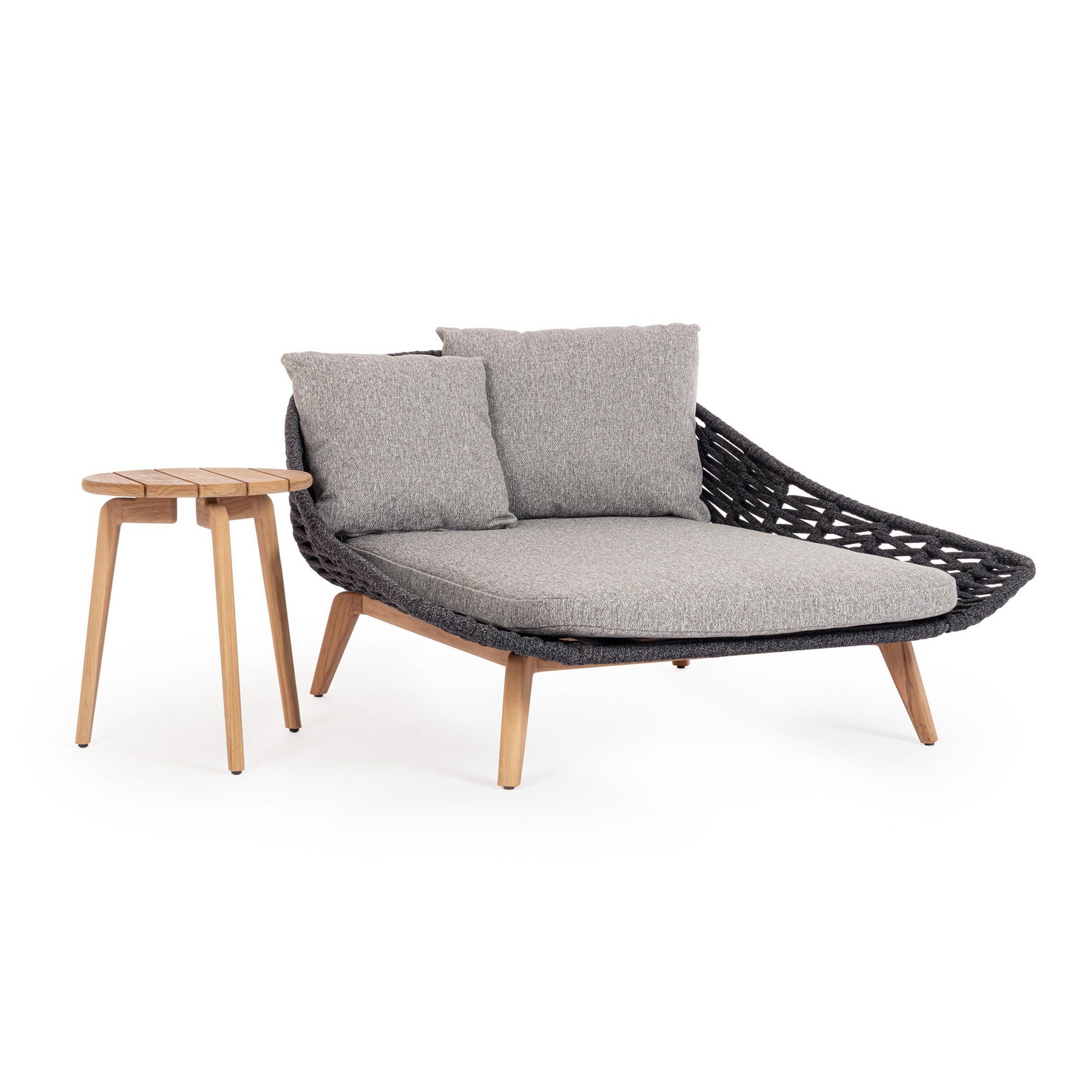 Daybed Tamires in Anthrazit mit Beistelltisch aus Teakholz, in Beige | Bizzotto bei STUFF Shop kaufen
