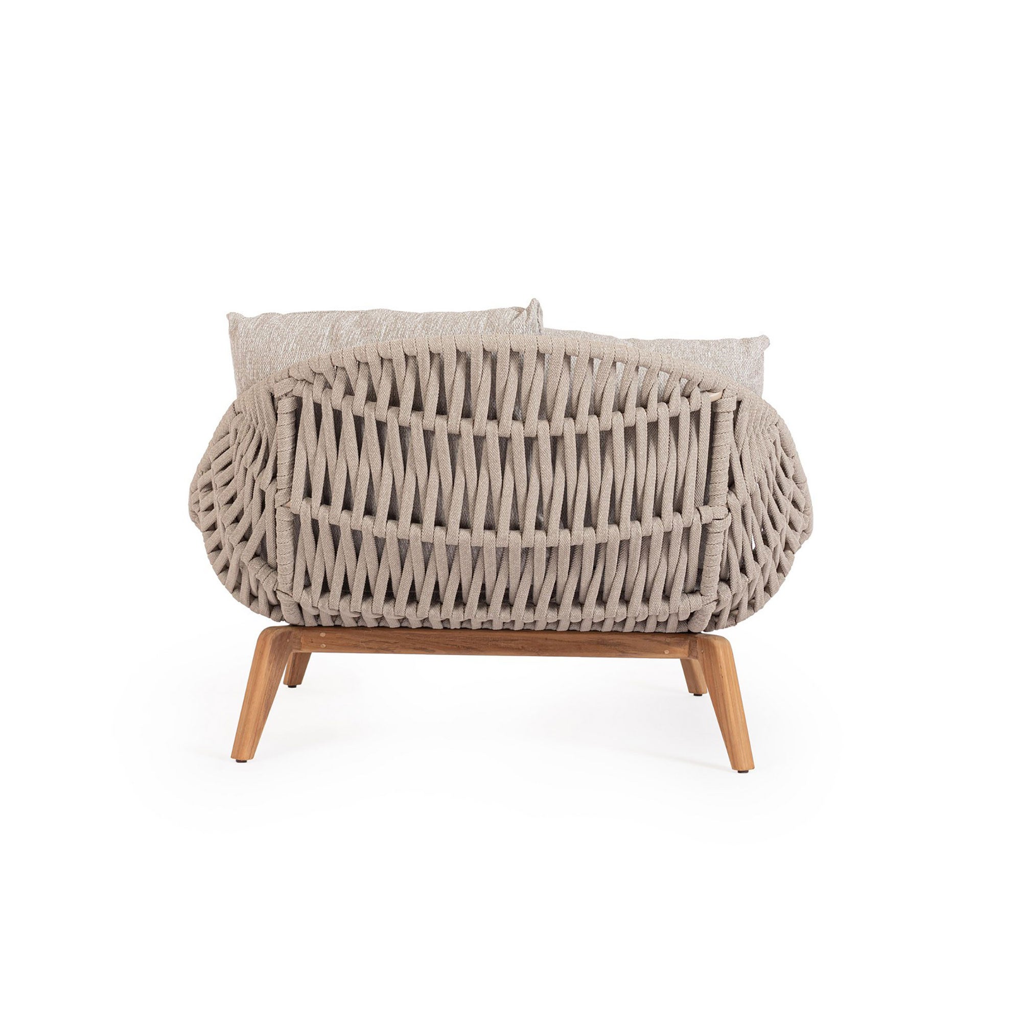 Rückansicht des Daybeds Tamires in Beige, hervorgehoben durch das detailreiche Polypropylen-Seilgeflecht | Bizzotto bei STUFF Shop kaufen