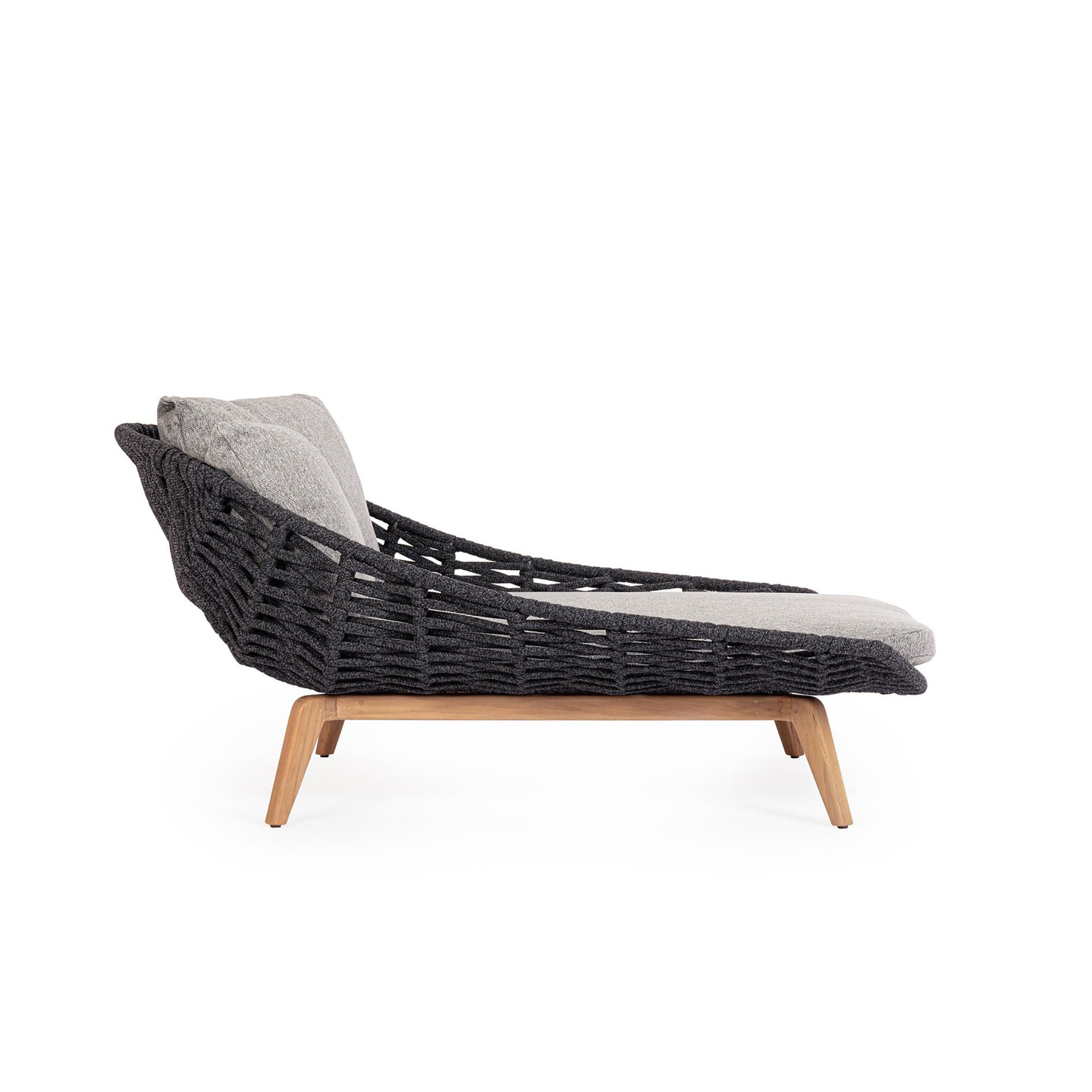Seitliche Ansicht des Daybeds Tamires in Anthrazit mit einzigartigem Seilgeflecht | Bizzotto bei STUFF Shop kaufen