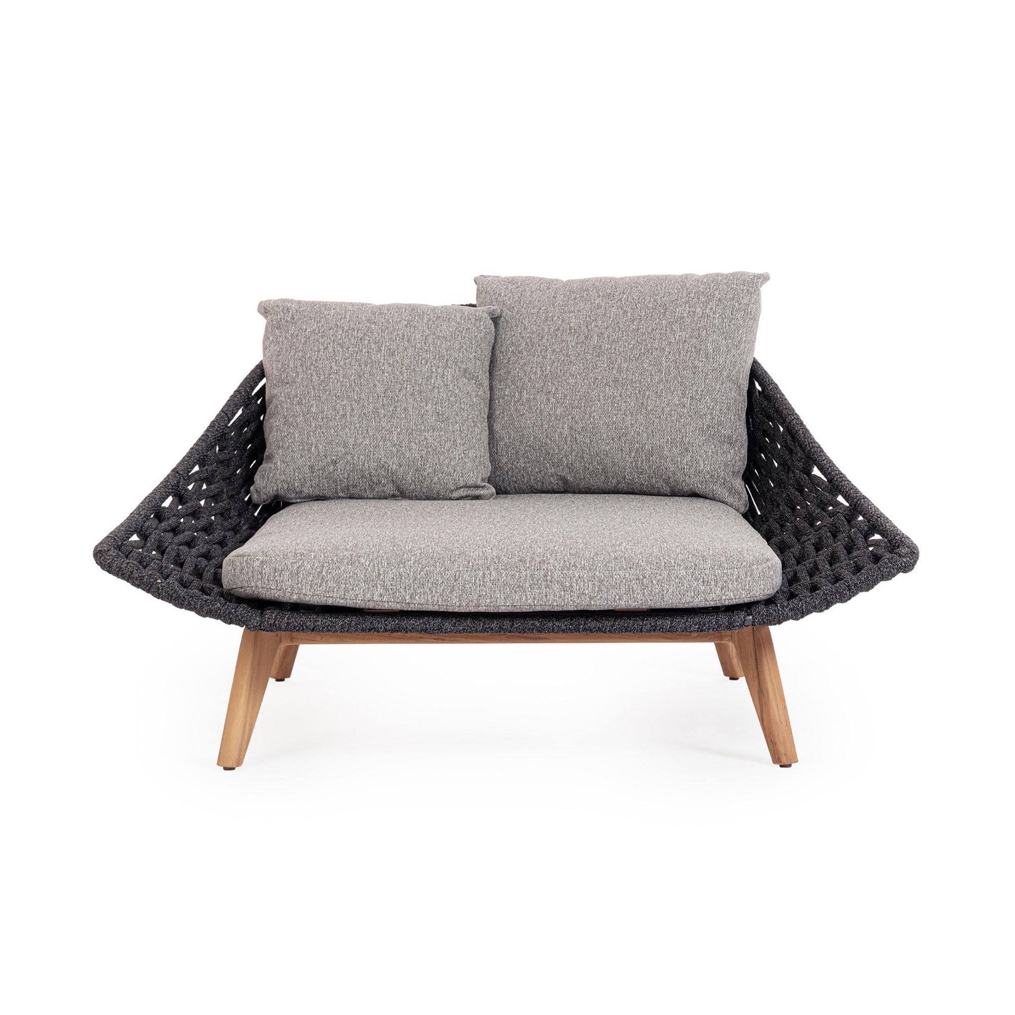 Frontansicht des Daybeds Tamires in Anthrazit, perfekt kombiniert mit Kissen und Teakholzgestell | Bizzotto bei STUFF Shop kaufen