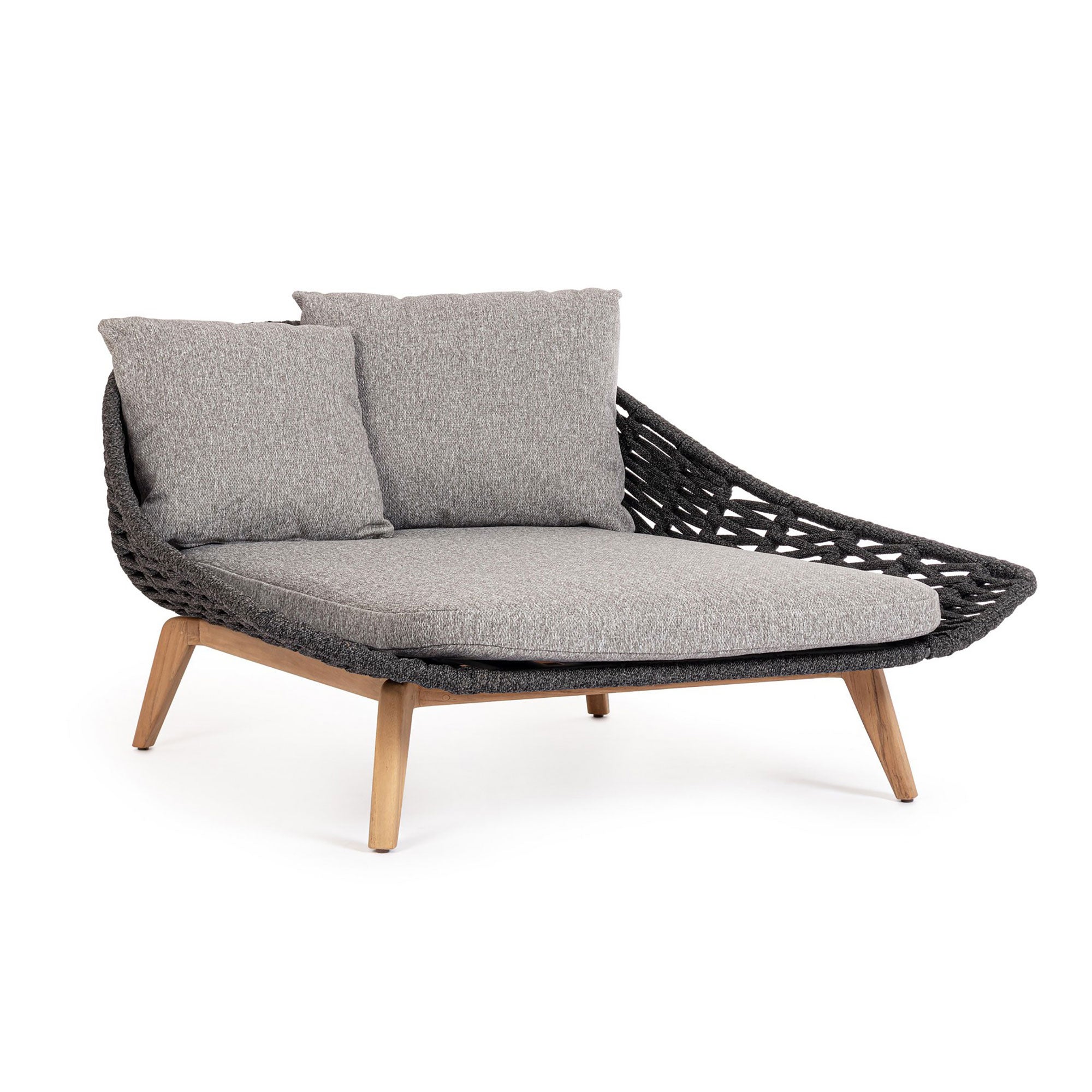 Frontansicht des Daybeds Tamires in Anthrazit, perfekt kombiniert mit Kissen und Teakholzgestell | Bizzotto bei STUFF Shop kaufen