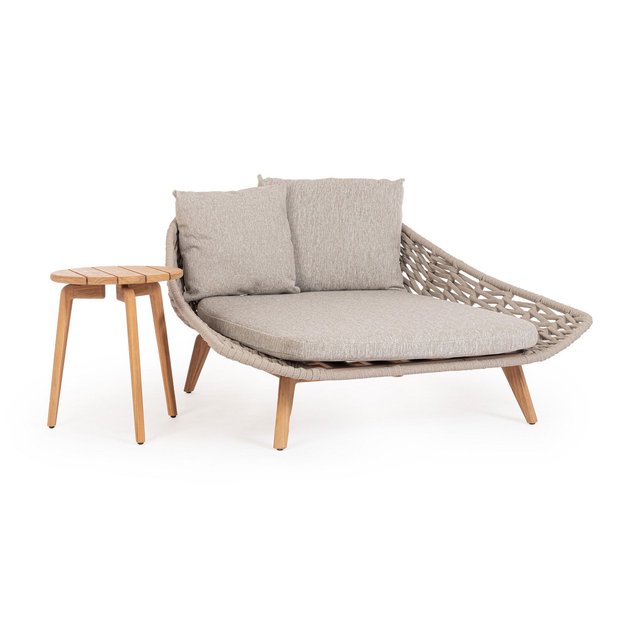 Daybed Tamires in Beige mit Beistelltisch aus Teakholz, in Beige | Bizzotto bei STUFF Shop kaufen