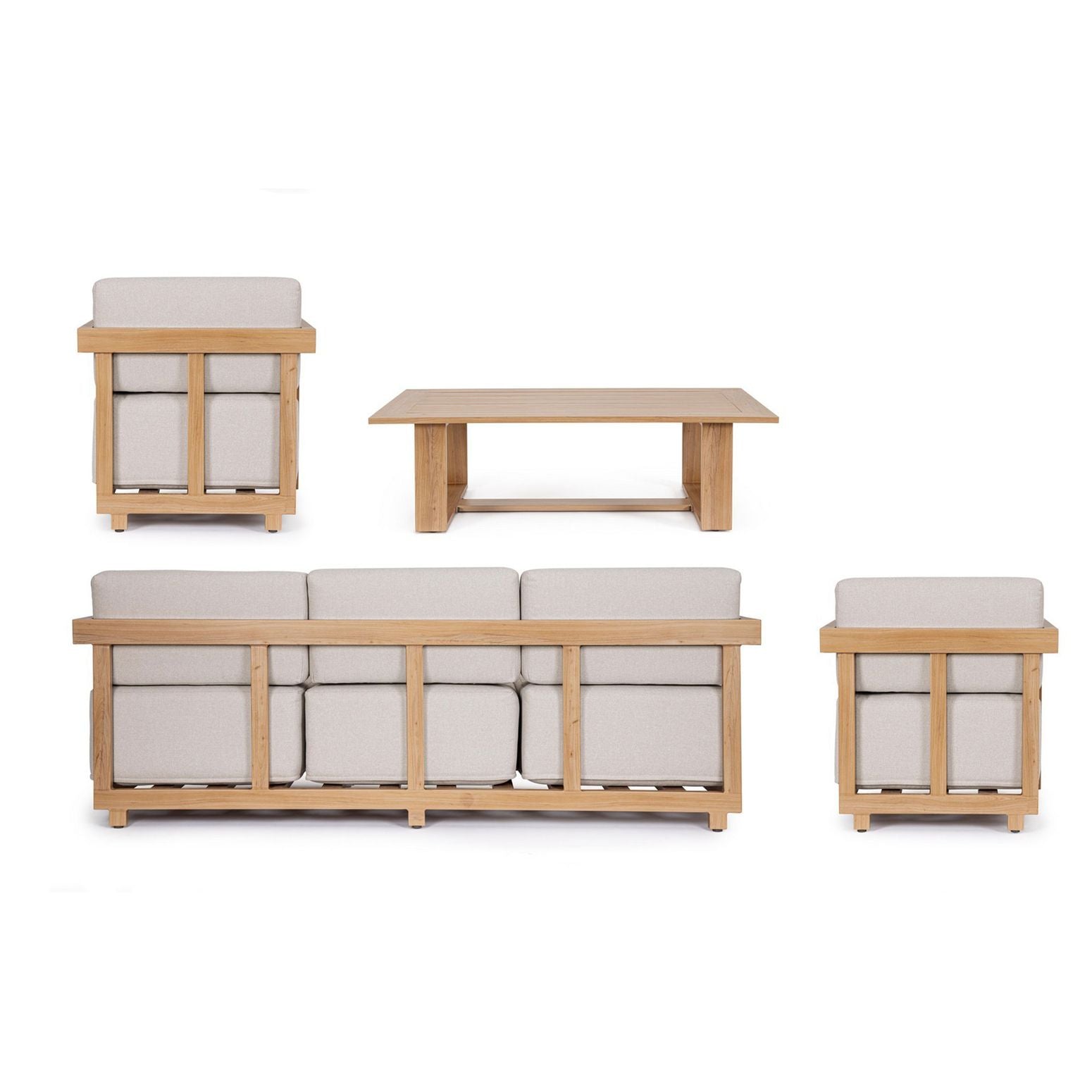 Rückenmansicht des Lounge Set 4T Theseus Natur mit Sofa und Sesseln.