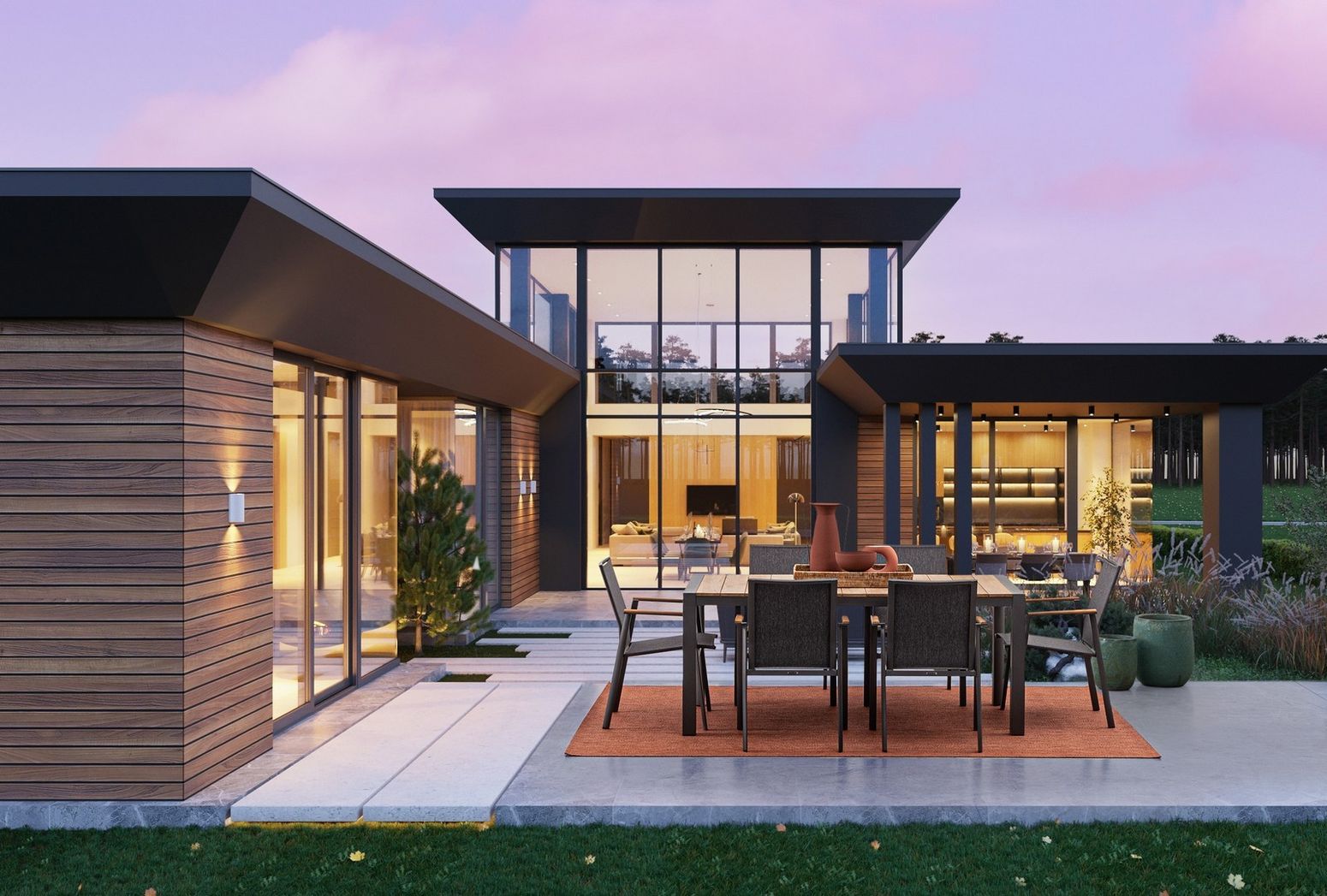 Moderner Outdoor Stuhl Cameron in Schwarz mit Teakholz-Armlehnen und Textilene-Bezug.