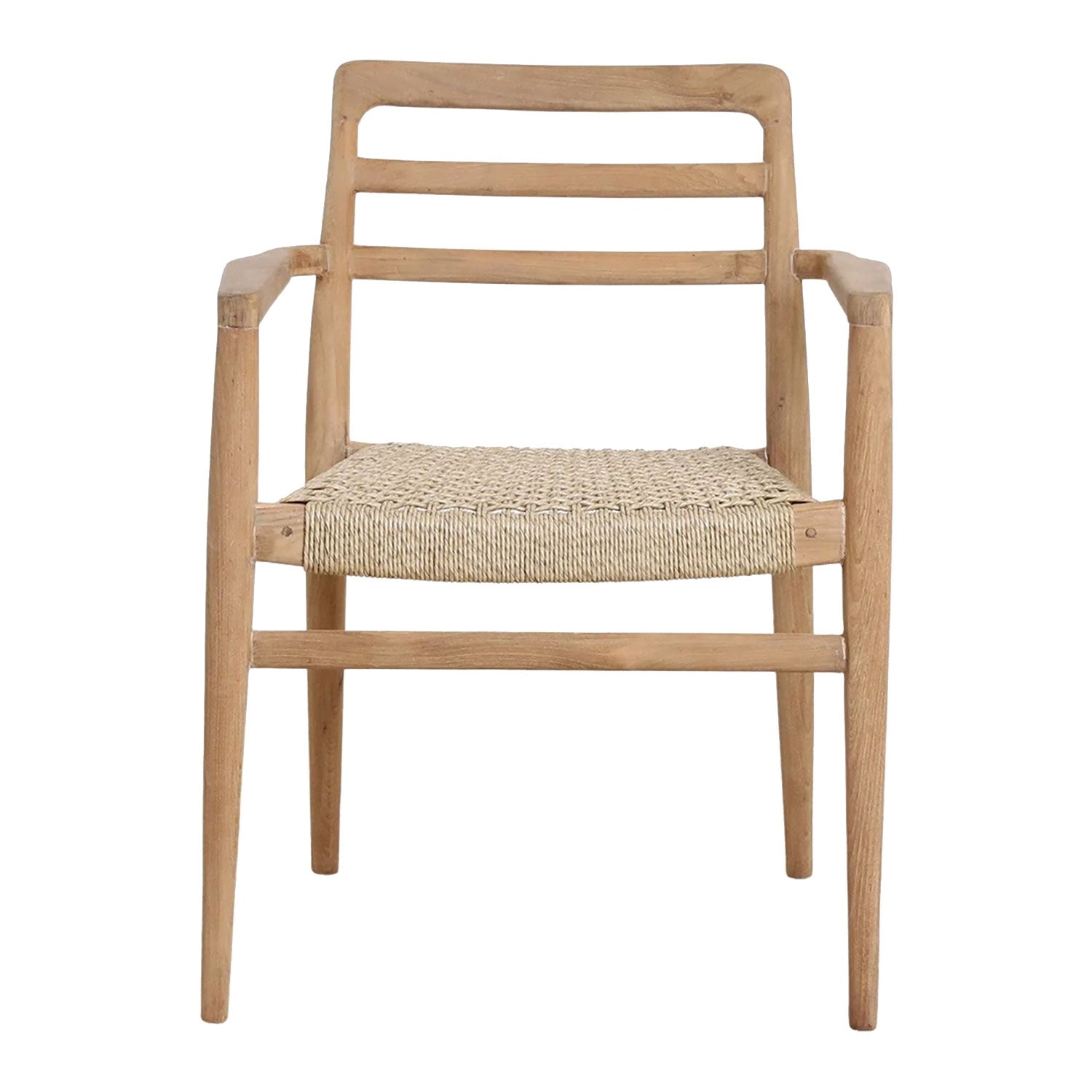 Frontansicht des Outdoor-Stuhl Armlehne Teakscape und Seilsitzfläche