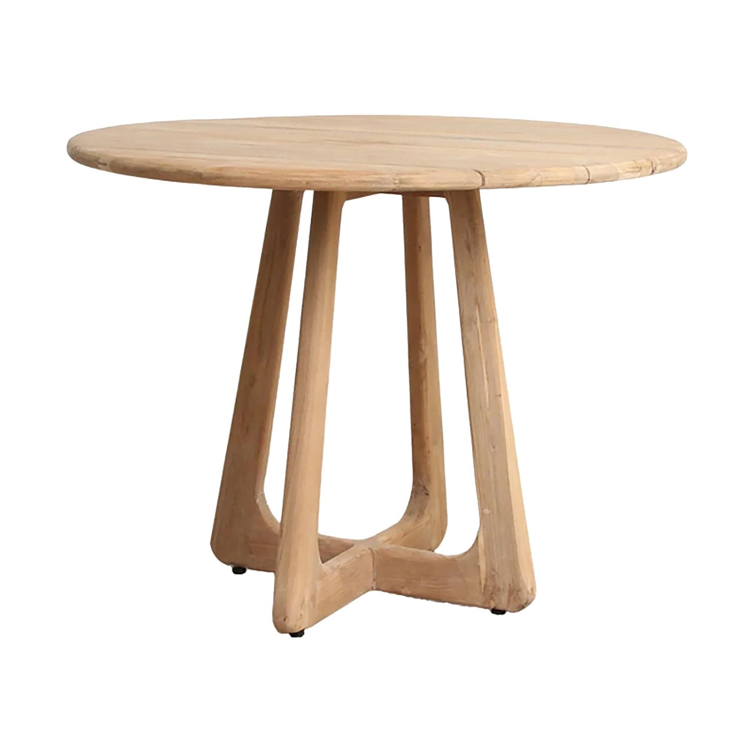 Gesamtansicht des runden Outdoor Tisches Teakscape mit natürlichem Finish