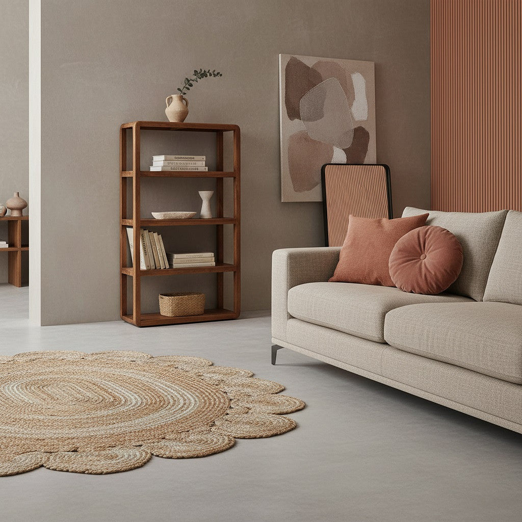 Mangoholz-Regal STUFF Loft in einem modern gestalteten Raum