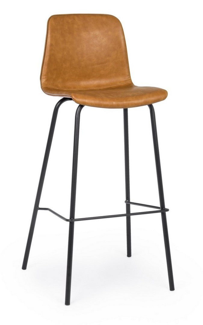 Barhocker Kyra mit brauner PU-Ledersitzfläche und Metallgestell.
