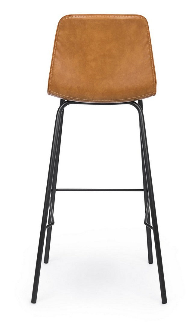 Barhocker Kyra Rückansich mit brauner PU-Ledersitzfläche und Metallgestell.