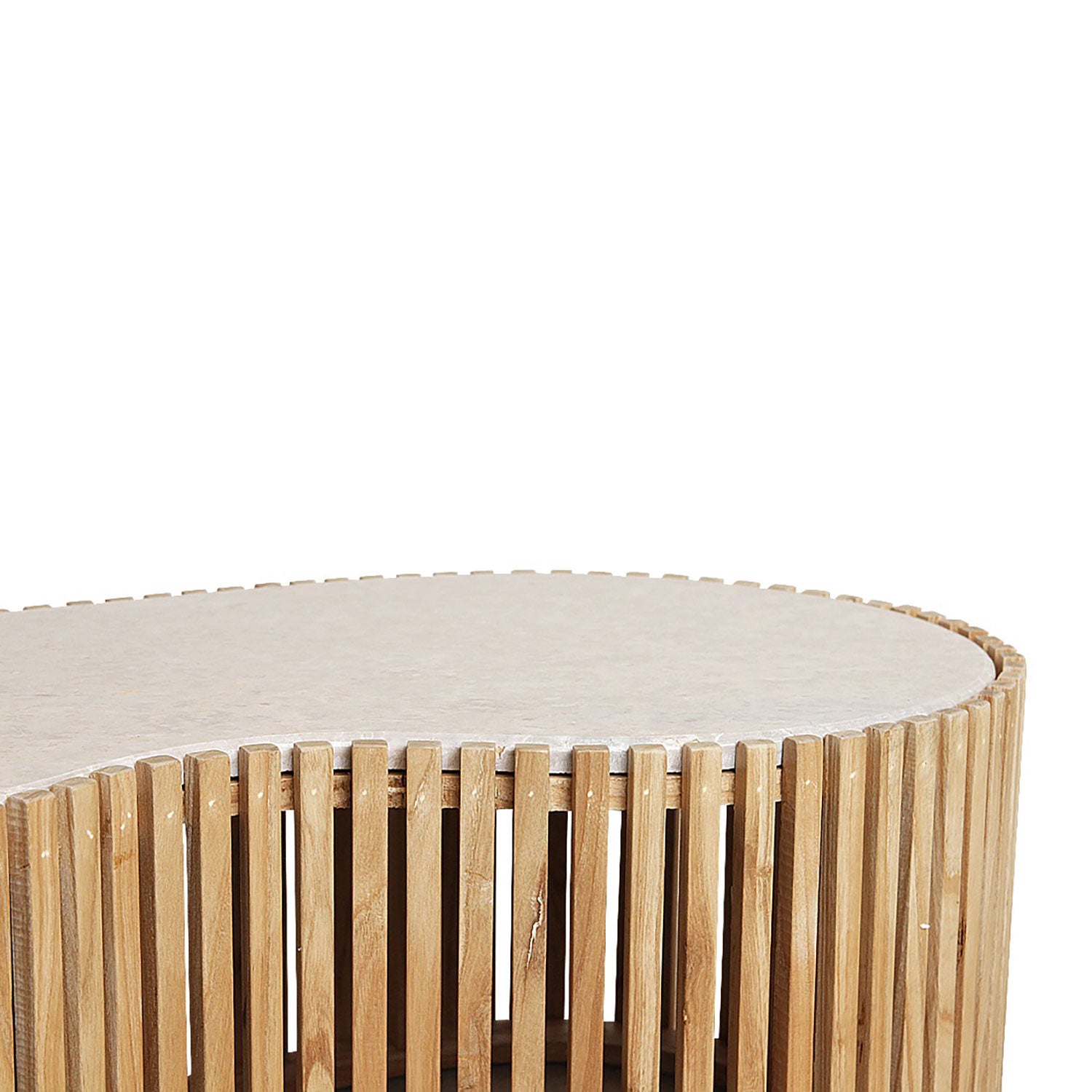 Infinity Marble Coffee Table "Elegance" mit natürlicher Marmorplatte und offenem Sungkai-Holzgestell