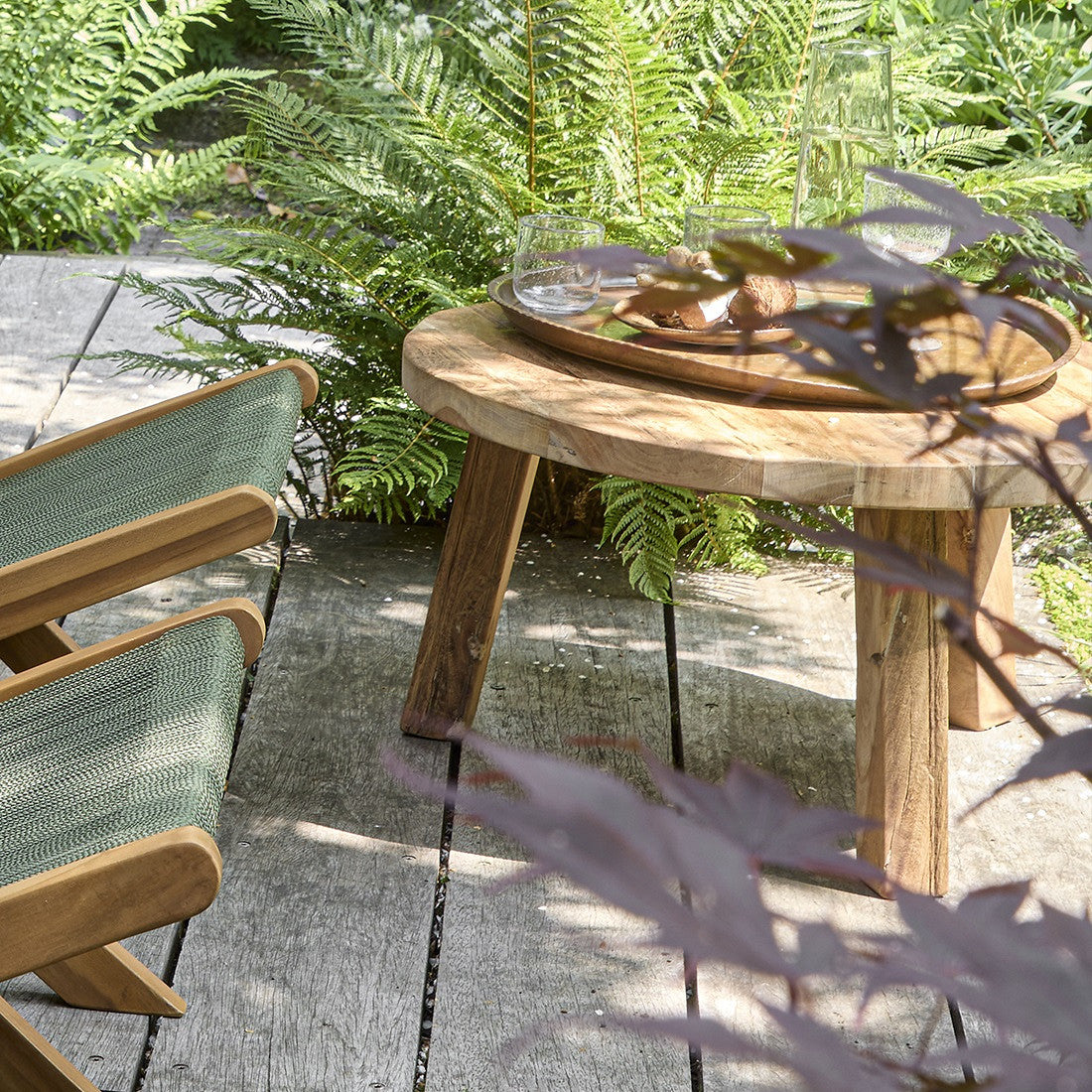 Runder Couchtisch aus recyceltem Holz, 70 x 70 x 38 cm, rustikaler natürlicher Look