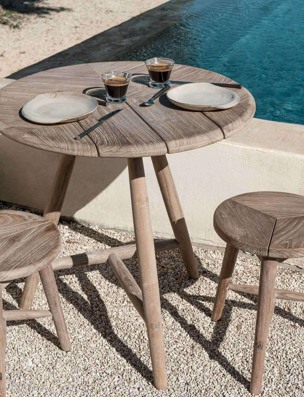 Outdoor Barhocker Asti Teak recycelt in Natural Grey von Gommaire