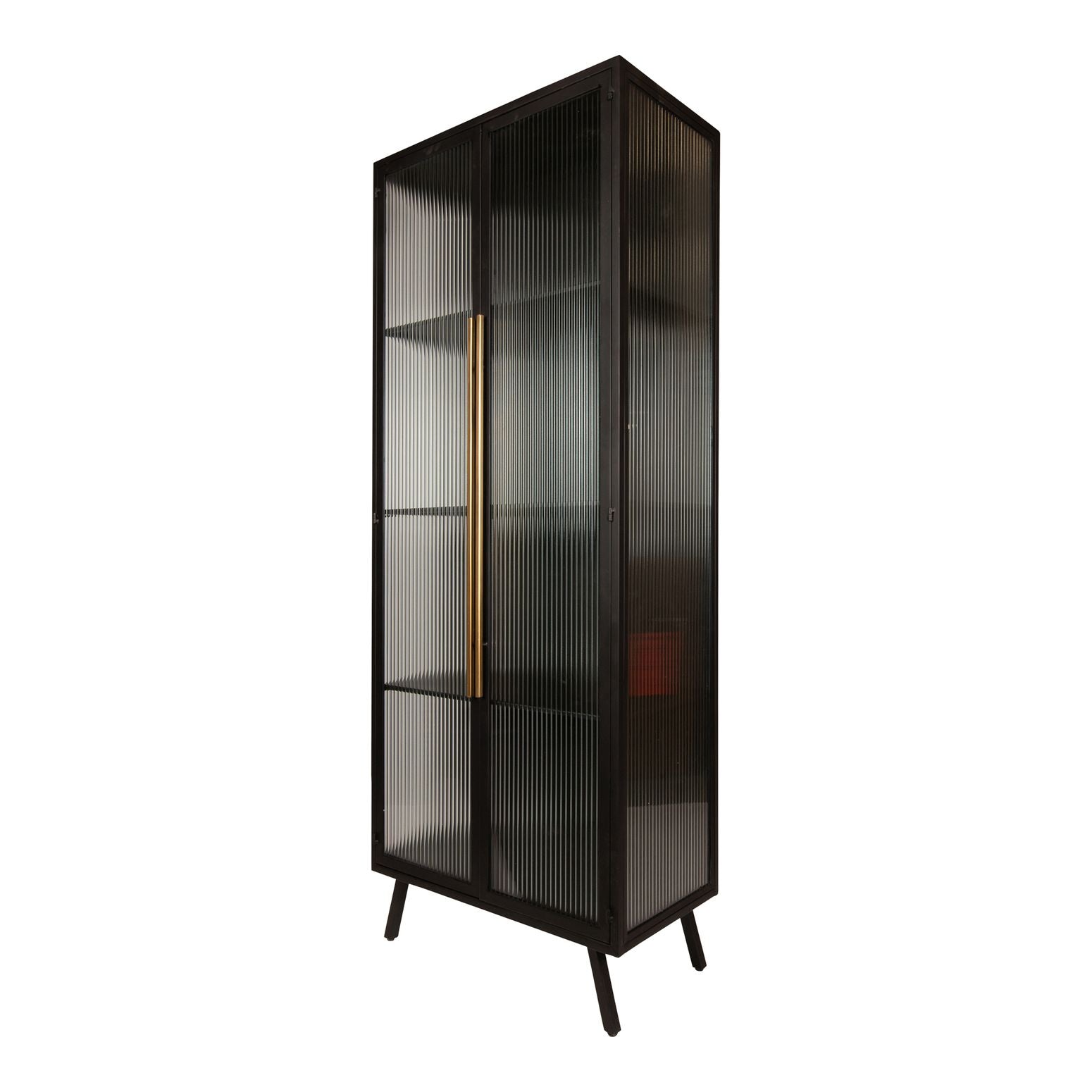 Vitrinenschrank Caeleen Black Gold mit rauchigen Glastüren und goldenem Griff