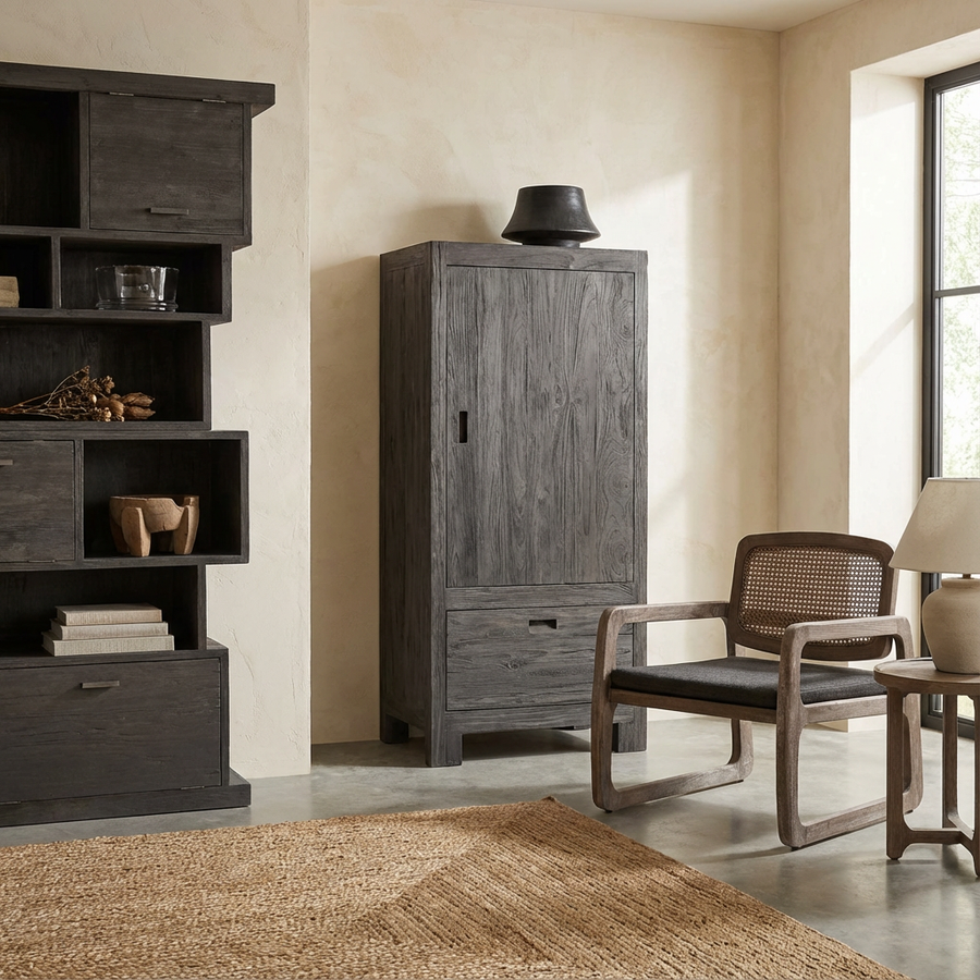 Schrank Alamanis Teak Fume von Gommaire in rauchgrauer Farbe, hergestellt aus wiederverwertetem Holz