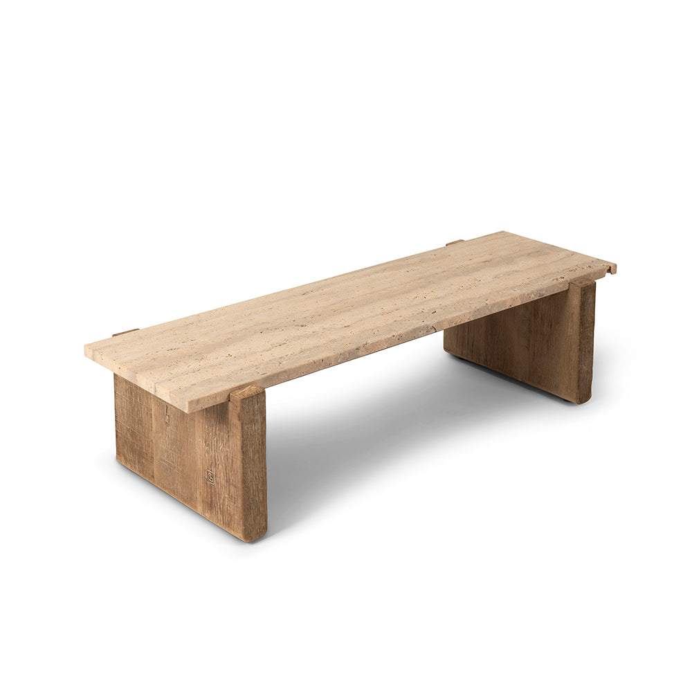 Couchtisch Bruce aus Travertinstein und Altholz von Gommaire bei STUFF Shop kaufen
