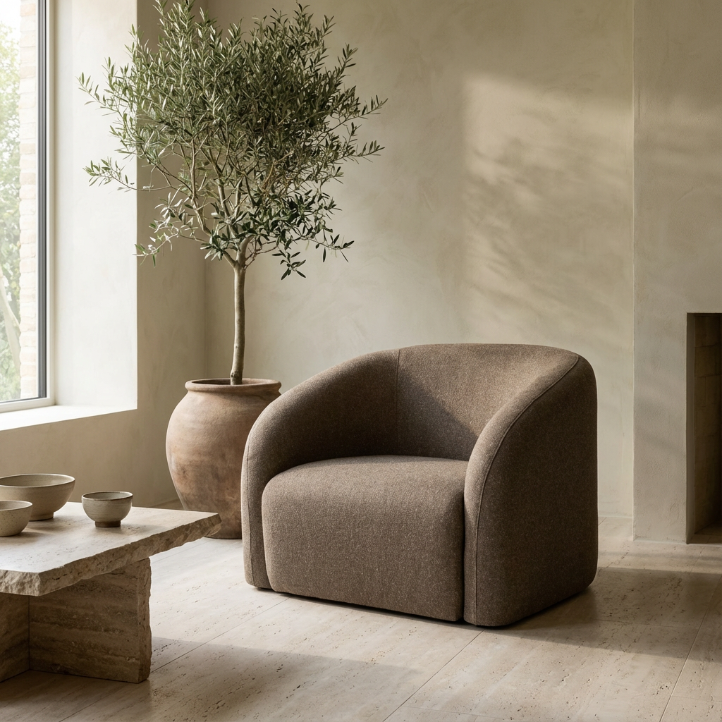 Sessel Damian in der Farbe Moos von Gommaire, Hochwertiger Indoor-Sessel mit modernem Design