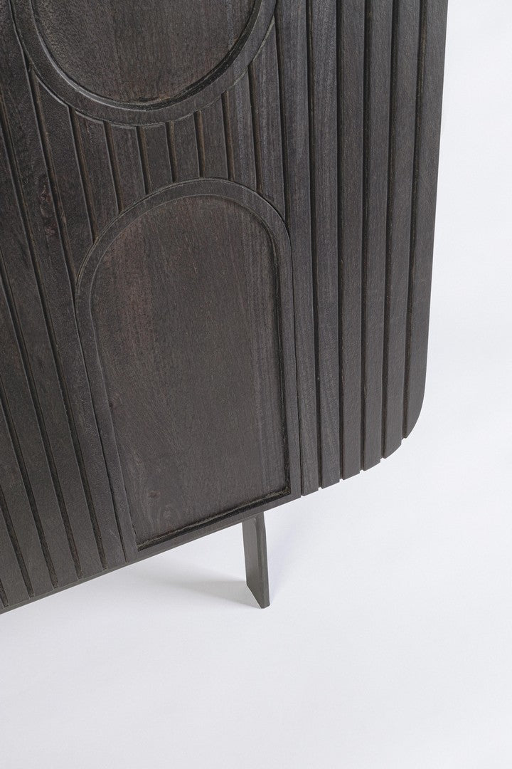Sideboard Orissa 4-Türig Schwarz aus Mangoholz mit Stahlbeinen und griffloser Front