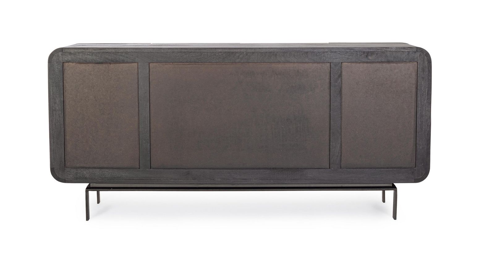Sideboard Orissa 4-Türig Schwarz aus Mangoholz mit Stahlbeinen und griffloser Front