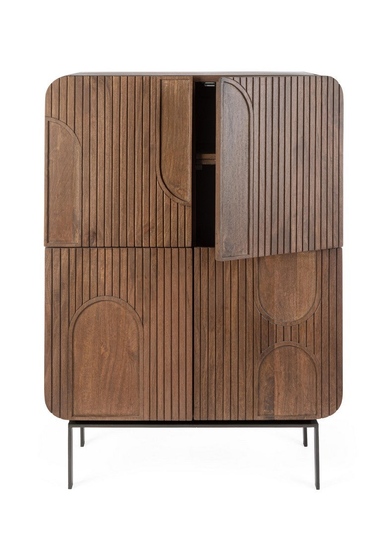 Schrank Orissa Braun aus Mangoholz mit gerillten Oberflächen und modernem Design