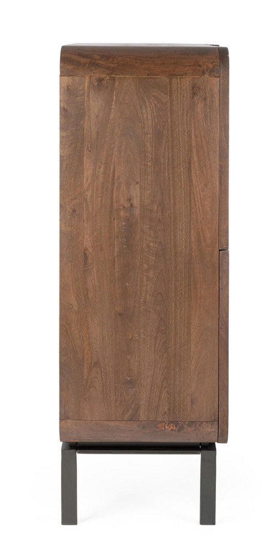 Schrank Orissa Braun aus Mangoholz mit gerillten Oberflächen und modernem Design
