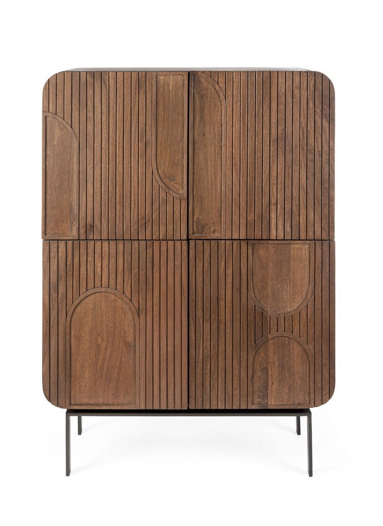Schrank Orissa Braun aus Mangoholz mit gerillten Oberflächen und modernem Design