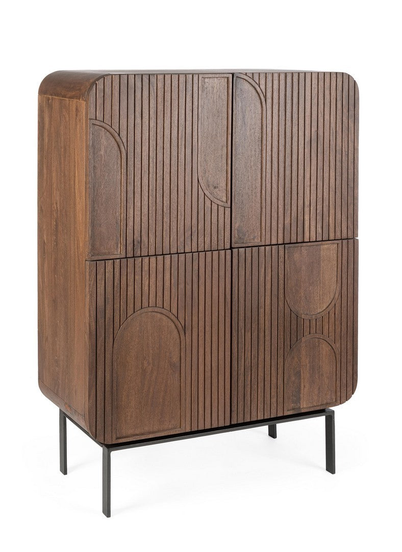 Schrank Orissa Braun aus Mangoholz mit gerillten Oberflächen und modernem Design