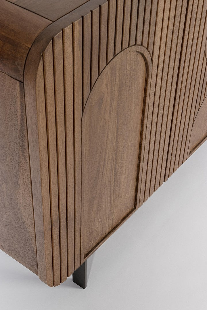 Sideboard Orissa 4-Türig Braun aus Mangoholz mit gerillten Oberflächen