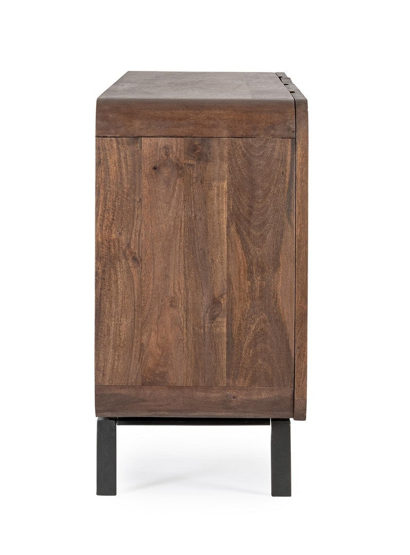 Sideboard Orissa 4-Türig Braun aus Mangoholz mit gerillten Oberflächen