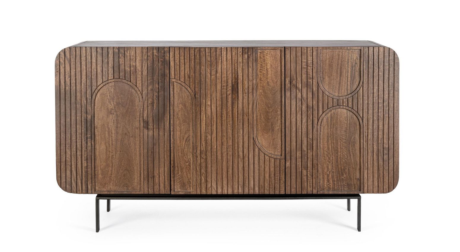 Sideboard Orissa 3-Türig Braun aus Mangoholz mit modernen gerillten Oberflächen